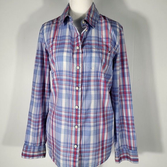 Tommy Hilfiger Plaid Button Down Shirt Classic Fit Long Sleeve Top Size L - Picture 3 of 9